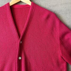 Vintage Cardigan Sweater Burgundy Button Front Men's M/L Retro V Neck